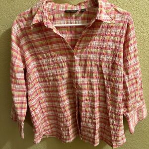 Pink and yellow checkered button up